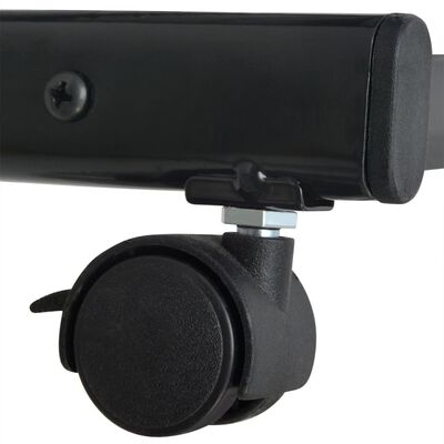 close-up of the caster/swivel wheel with locking mechanism on the display rack.