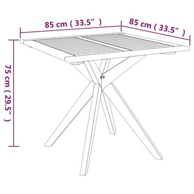 vidaXL Patio Table 33.5"x33.5"x29.5" Solid Wood Acacia