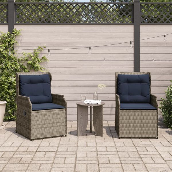 vidaXL Reclining Patio Chair Set of 2 Gray PE Rattan Medium