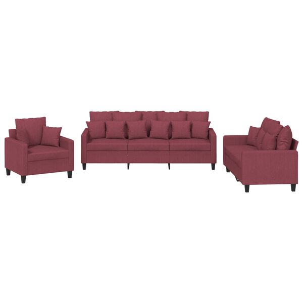vidaXL Sofa Set Wine Red Fabric (100% polyester), Metal, Textilene, Plywood