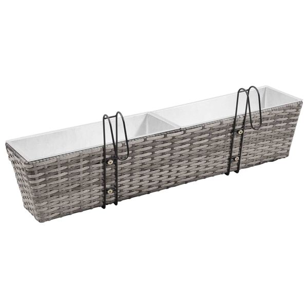 vidaXL Balcony Raised Bed Set of 2 Grey PE Rattan, Metal, Zinc