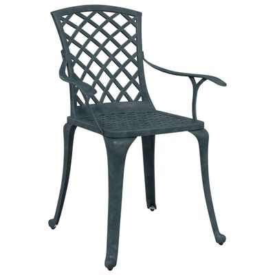 Single lattice-back patio chair with arms, product image isolated on white.