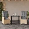 vidaXL 3 Piece Patio Dining Set with Cushions Beige Poly Rattan
