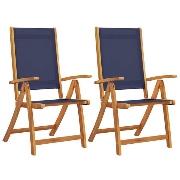 vidaXL Folding Garden Chair Set of 2 Blue Solid Acacia wood, Textilene
