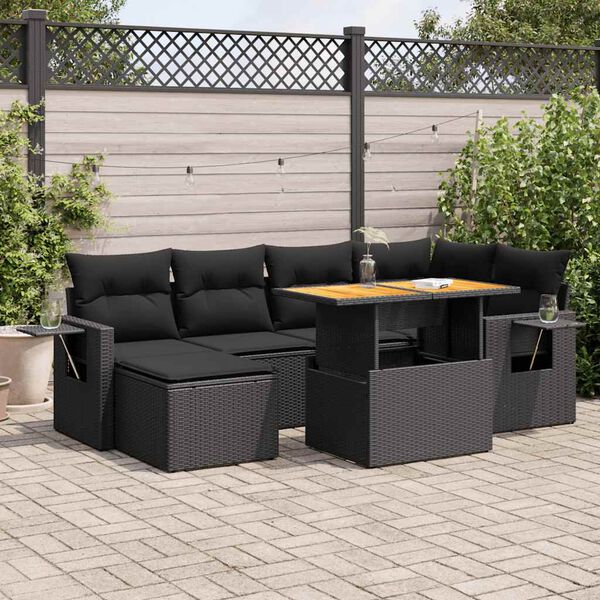 vidaXL Garden Sofa Set Black PE rattan Large Adjustable Armrests