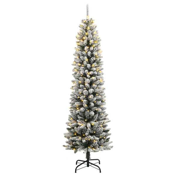 vidaXL Christmas Tree Green and white PVC, PE, Steel Tall and slim