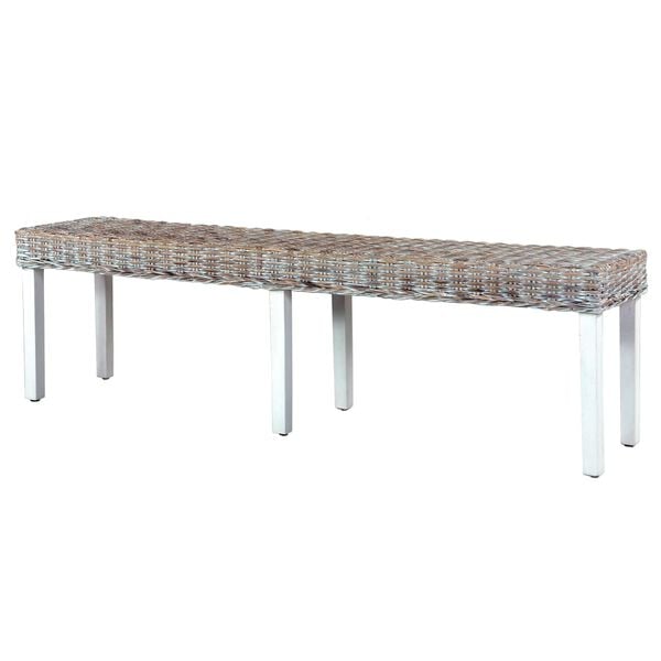 vidaXL Bench White, Natural Natural kubu rattan, solid mango wood