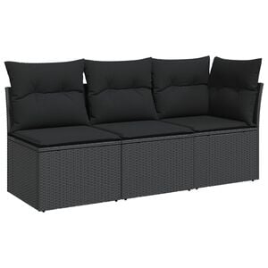 vidaXL Garden Sofa Black PE Rattan Three-Seater Modular Garden Sofa