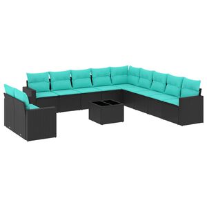 vidaXL 12 Piece Patio Sofa Set with Cushions Black Poly Rattan