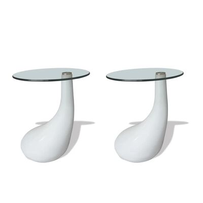 vidaXL Coffee Tables 2 pcs with Round Glass Top High Gloss White