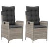 vidaXL Reclining Garden Chair Set of 2 Light grey PE rattan Regular