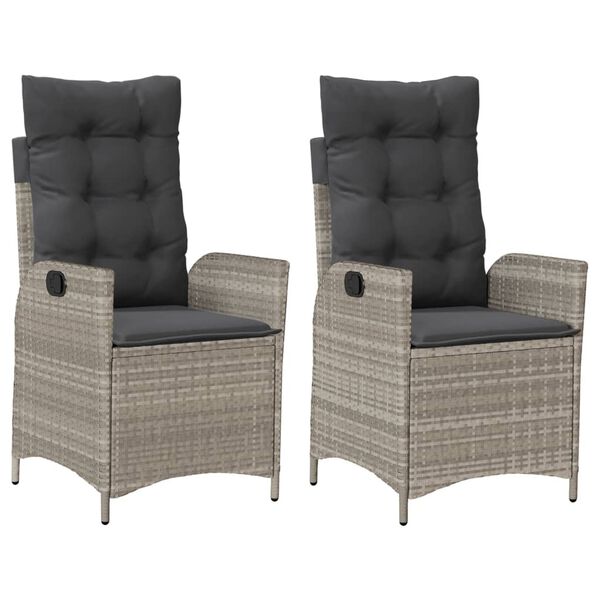 vidaXL Reclining Garden Chair Set of 2 Light grey PE rattan Regular