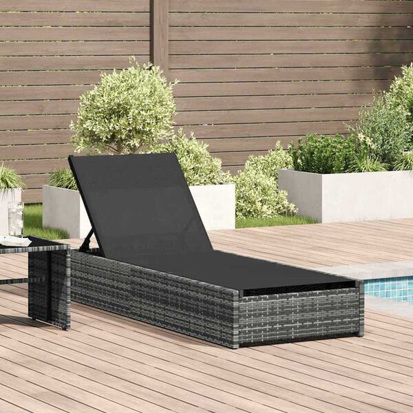 vidaXL Sun Lounger Reclining 1-person Gray 60 x 200 x 27cm poly rattan
