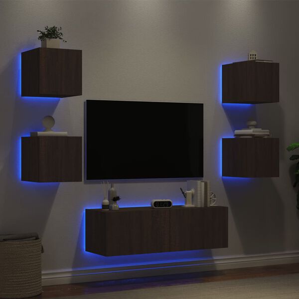 vidaXL TV Wall Cabinet Brown oak Engineered wood Medium TV Wall Cabinet