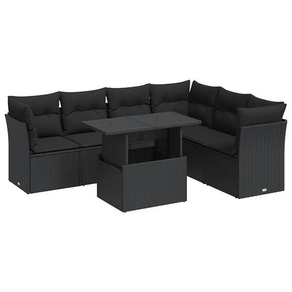 vidaXL Garden Sofa Set Black PE rattan, powder-coated steel, tempered glass