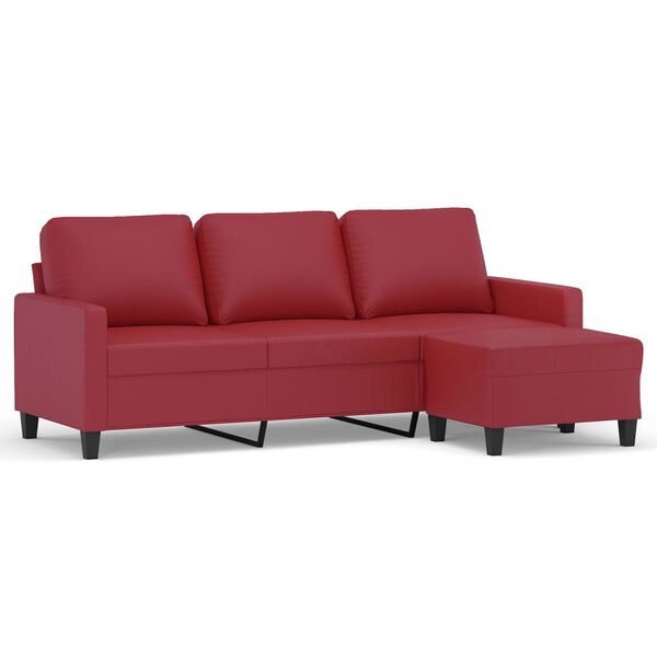 vidaXL 3-Seater Sofa With Footstool Wine Red
