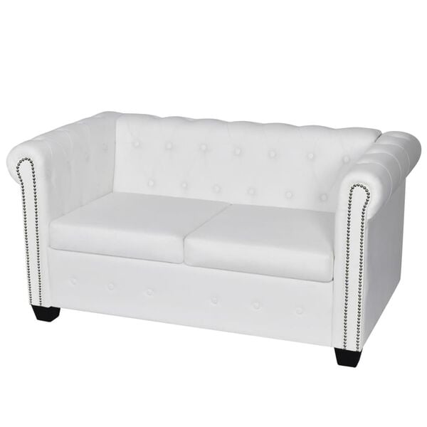 vidaXL Sofa White Artificial leather, MDF, Plywood, Wooden frame