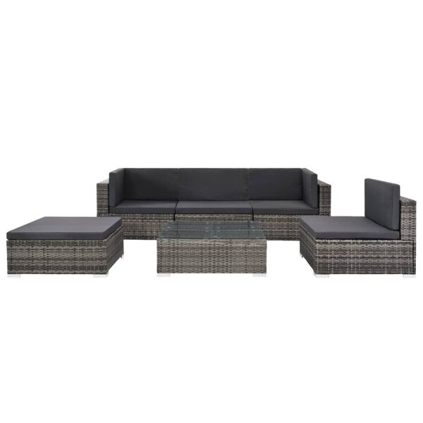 vidaXL Sofa Set Grey Polyethylene Rattan 6 Piece Set Modular