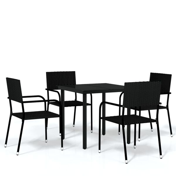 vidaXL Garden Dining Set Black Steel, PE Rattan Standard Stackable