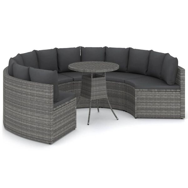 vidaXL 7 Piece Patio Sofa Set with Cushions Poly Rattan Gray