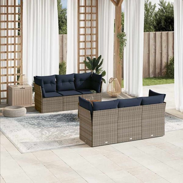 vidaXL 7 Piece Patio Sofa Set with Cushions Gray Poly Rattan