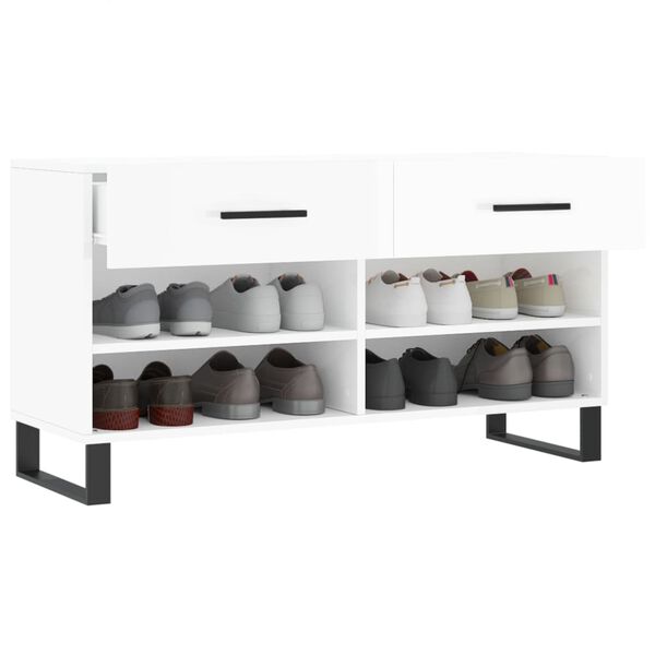 vidaXL Shoe Bench High gloss white Engineered wood, iron