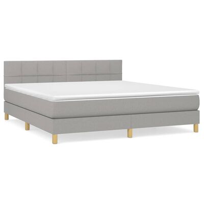 vidaXL Box Spring Bed with Mattress Light Gray King Fabric