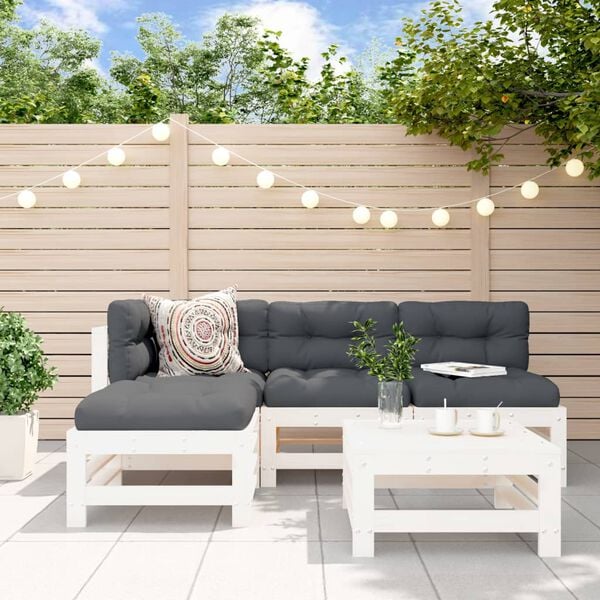 vidaXL Garden Lounge Set White, Anthracite Solid pine wood, Oxford fabric