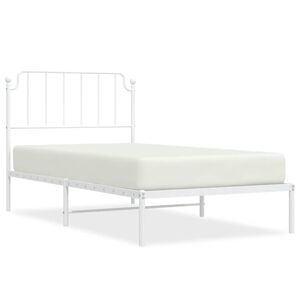 vidaXL Bed Frame White Powder-coated steel Twin Bed Frame Rectangular