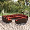vidaXL 11 Piece Patio Lounge Set with Cushions Brown Poly Rattan