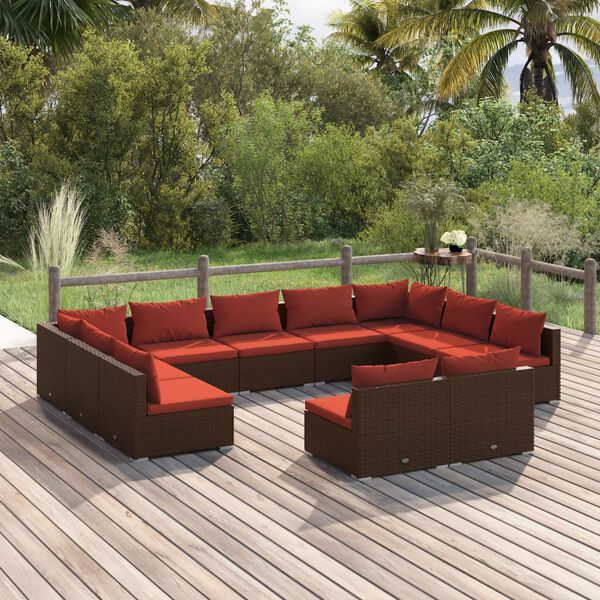 vidaXL 11 Piece Patio Lounge Set with Cushions Brown Poly Rattan