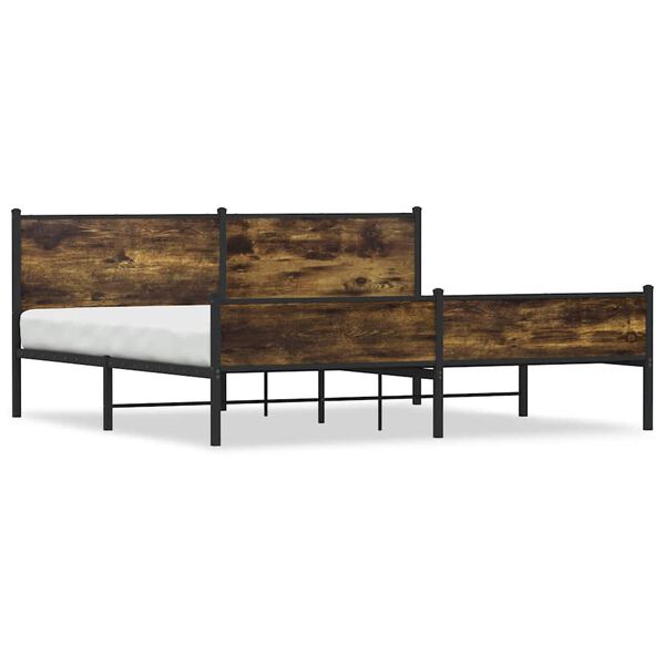 vidaXL Bed Frame Smoked Oak Steel, Engineered wood Double Bed Frame
