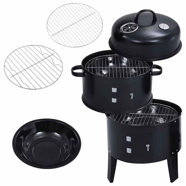 vidaXL 3-in-1 Charcoal Smoker BBQ Grill 15.7"x31.4"