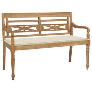 vidaXL Bench Teak, Cream Solid Teak Wood, 100% Polyester Standard 2-seater
