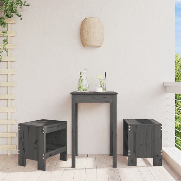 vidaXL Garden Stool Set of 2 Grey Solid pine wood Standard Footrest