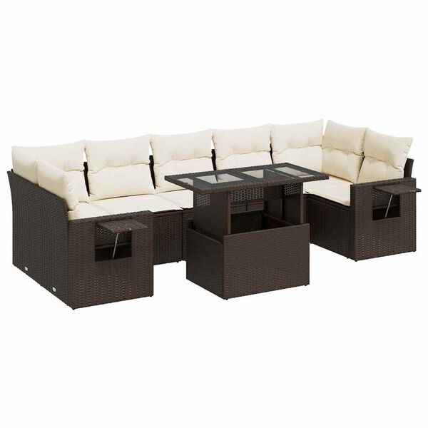 vidaXL Outdoor Sofa Set Brown PE Rattan Large Adjustable Armrests