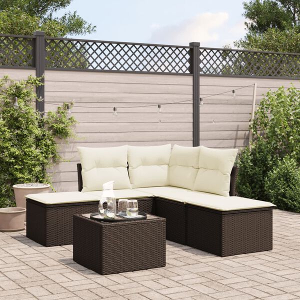 vidaXL Garden Sofa Set Brown, Cream white