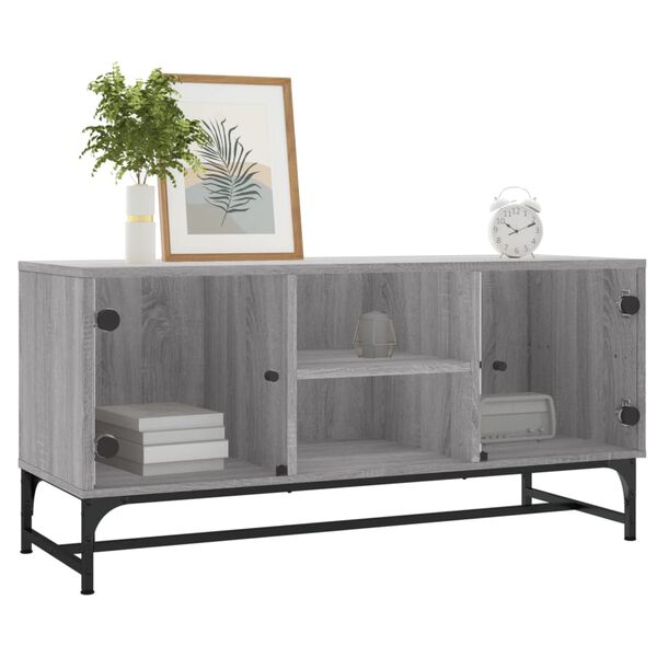 vidaXL TV Cabinet Grey Sonoma Engineered Wood, Glass, Steel Medium
