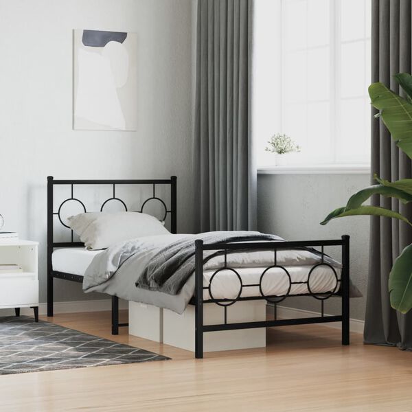 vidaXL Bed Frame Black Powder-Coated Steel Twin Durable Bed Frame