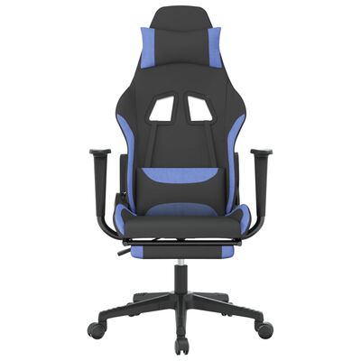 vidaXL Massage Gaming Chair with Footrest Black and Blue Fabric