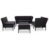 vidaXL Garden Lounge Set Black Poly Rattan, Powder-Coated Steel, Polyester