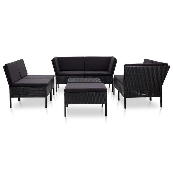 vidaXL Garden Lounge Set Black Poly Rattan, Powder-Coated Steel, Polyester