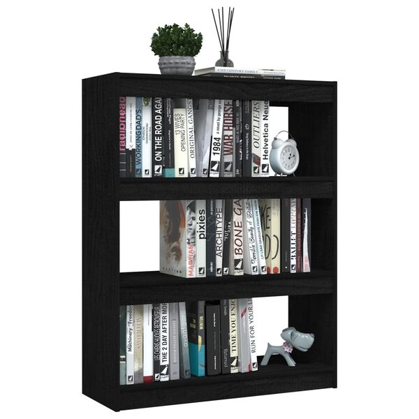 vidaXL Book Cabinet Black Solid Pine Wood Medium Book Cabinet