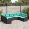 vidaXL Garden Sofa Set 9 pcs Black and Turquoise Poly Rattan