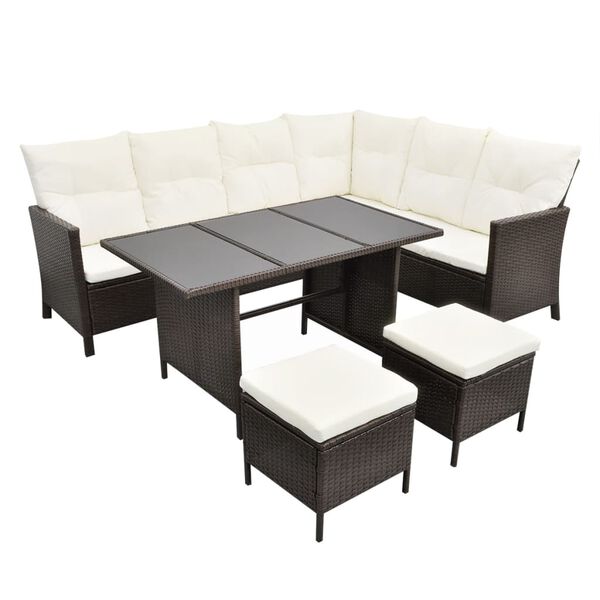 vidaXL Outdoor Dining Set Brown (Rattan) Powder-coated steel frame Large