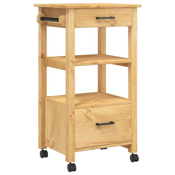 vidaXL Kitchen Trolley MONZA 18.9"x15.7"x34.8" Solid Wood Pine