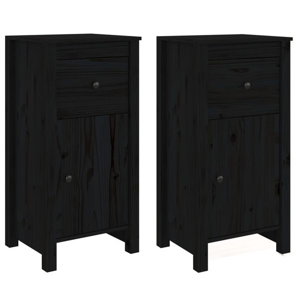 vidaXL Sideboard Set of 2 Black Solid pine wood Medium Sideboard