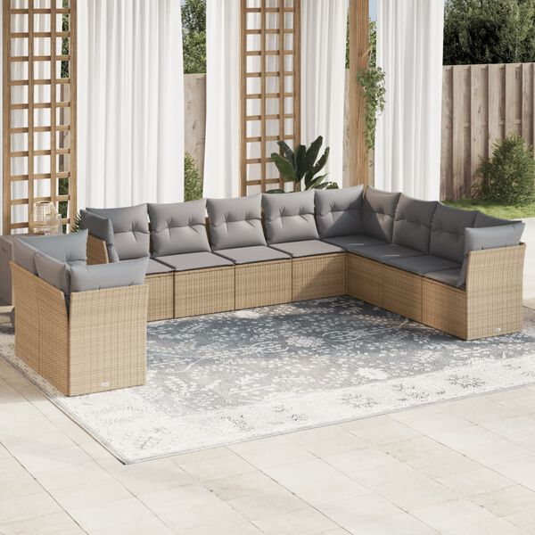 vidaXL Garden Sofa Set Beige PE rattan, powder-coated steel, 100% polyester