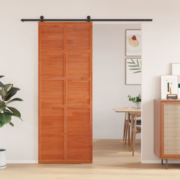 vidaXL Barn Door Wax Brown 31.5x81.9" Solid Wood Pine