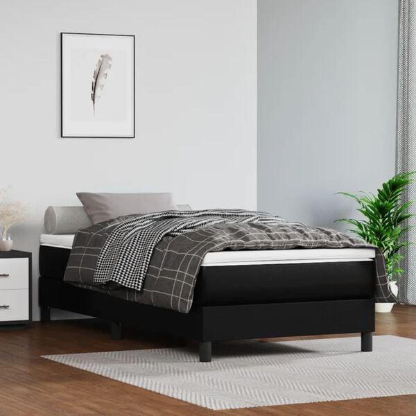 vidaXL Bed Frame Black Faux leather, plywood Twin XL Sturdy Bed Frame